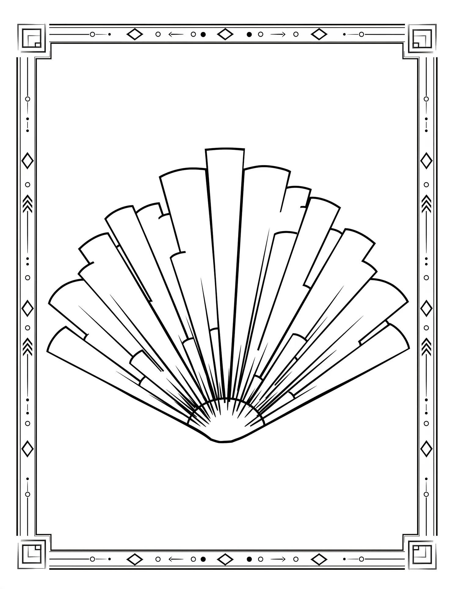 Éventail Art Déco à Rayons, Coloriage géométrique à imprimer gratuitement